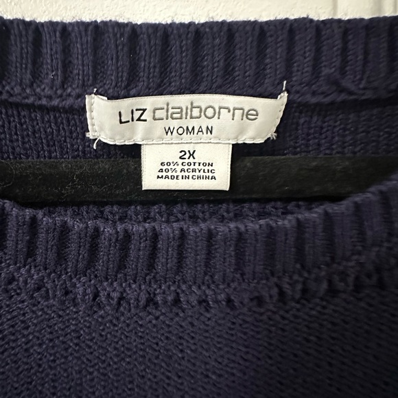 Liz Claiborne Women's Dark Blue Crew, 3/4 sleeves, Neck Sweater, Size 2X NWOT - Picture 3 of 11